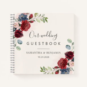 Floral Burgundy Hochzeit im Herbst Empfang Gästebu Notizbuch
