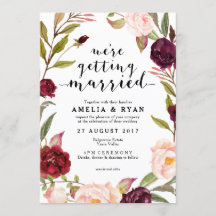 Floral Burgundy Leafy Hochzeit Einladung