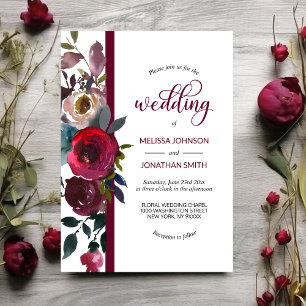 Floral Burgundy Marsala Merlot Rose Hochzeit Einladung