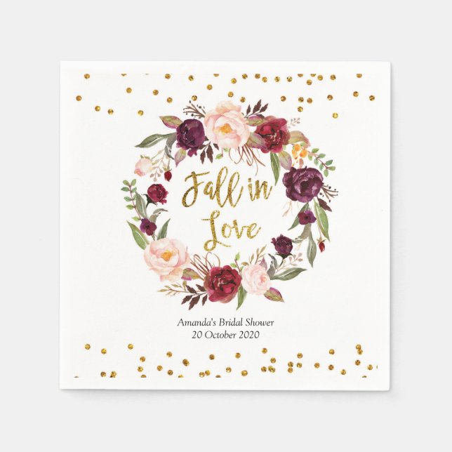 Floral Burgundy Marsala Paper Party Napkins Serviette (Vorderseite)