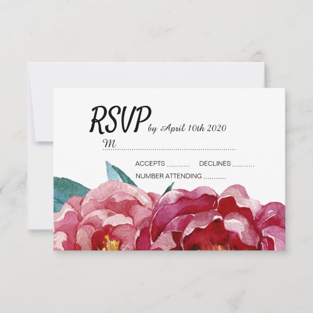 Floral Burgundy Marsala Peony RSVP-Karten RSVP Karte (Vorderseite)