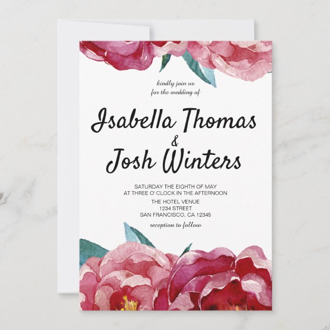 Floral Burgundy Marsala Peony Wedding Einladung (Vorderseite)