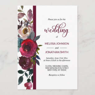 Floral Burgundy Marsala Rote Rose Hochzeit Einladung