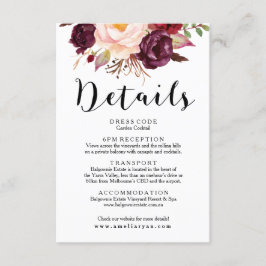 Floral Burgundy Marsala Wedding Details Card Begleitkarte
