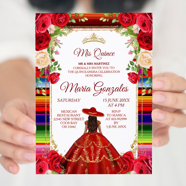 Floral Burgundy Mexican Girl Mis Quince Einladung (Von Creator hochgeladen)