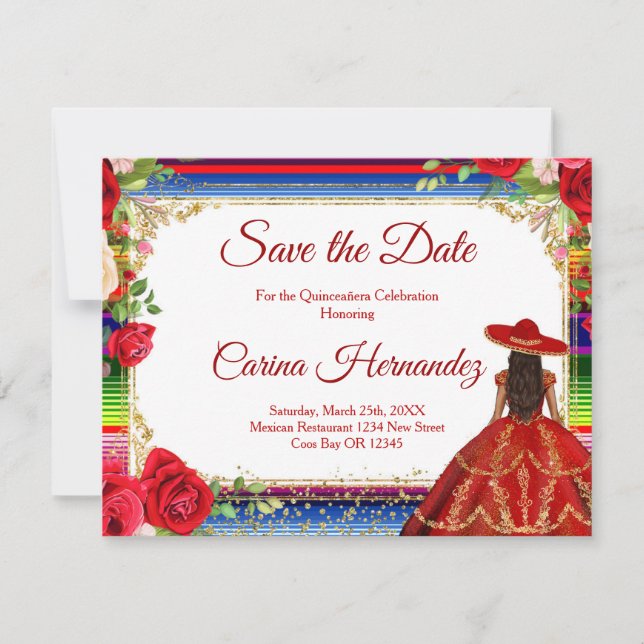 Floral Burgundy Mexican Save the Date Card Dankeskarte (Vorderseite)