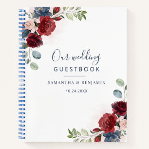 Floral Burgundy Modernes Hochzeit im Herbst Gästeb Notizbuch