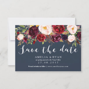 Floral Burgundy Navy Enregistrer la carte Date