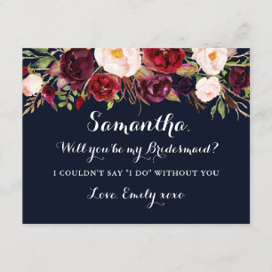 Floral Burgundy Navy wird meine Bridesmaid sein Einladung