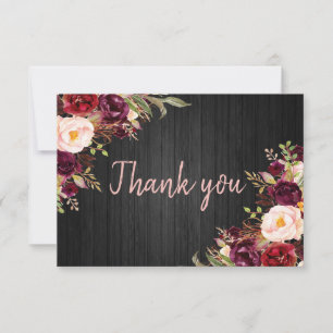 Floral Burgundy Peony Carte de remerciements