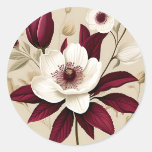 Floral Burgundy Pflanze Botanical Runder Aufkleber