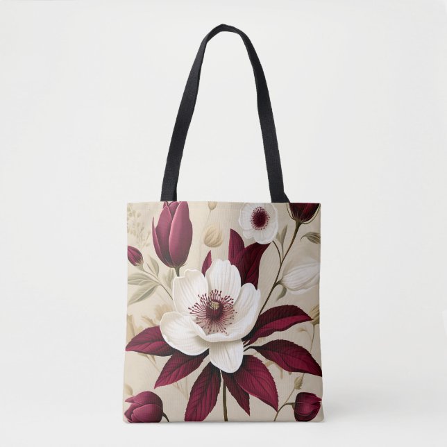 Floral Burgundy Pflanze Botanical Tasche (Vorderseite)