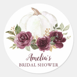 Floral Burgundy Pumpkin Brautparty Runder Aufkleber