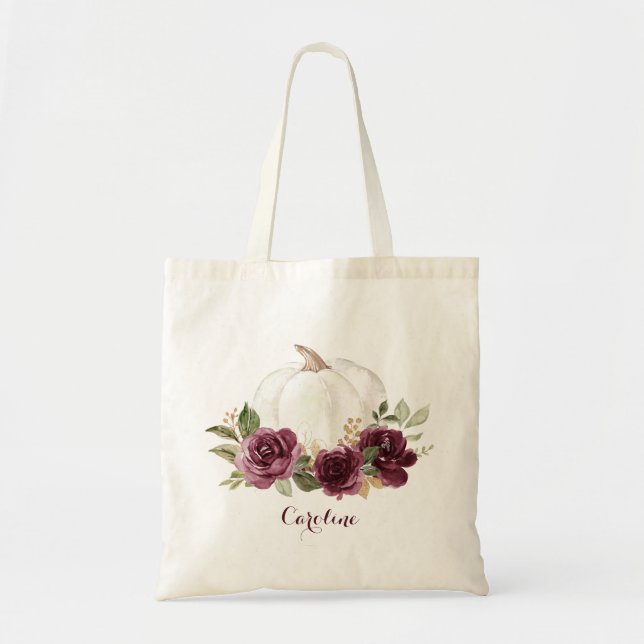 Floral Burgundy Pumpkin Fall Bridesmaier Tragetasche (Vorne)
