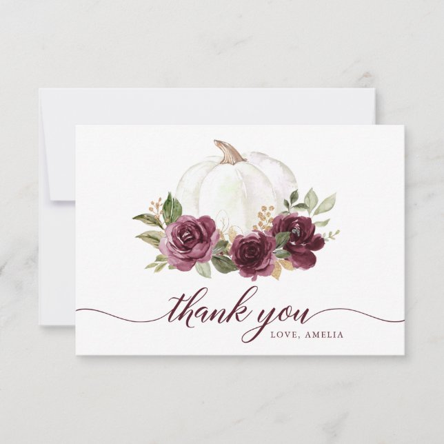 Floral Burgundy Pumpkin Fall Danke Karte (Vorderseite)