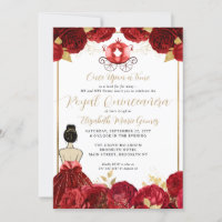 Floral Burgundy Red Cinderella Royal Quinceanera