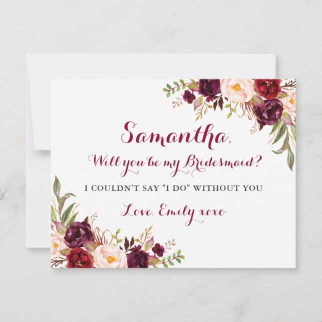 Floral Burgundy Red wird meine Bridesmaid Card sei Einladung (Vorderseite)