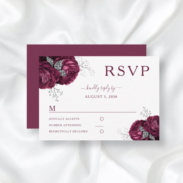 Floral Burgundy Rose Elegante Wedding RSVP Card (Von Creator hochgeladen)