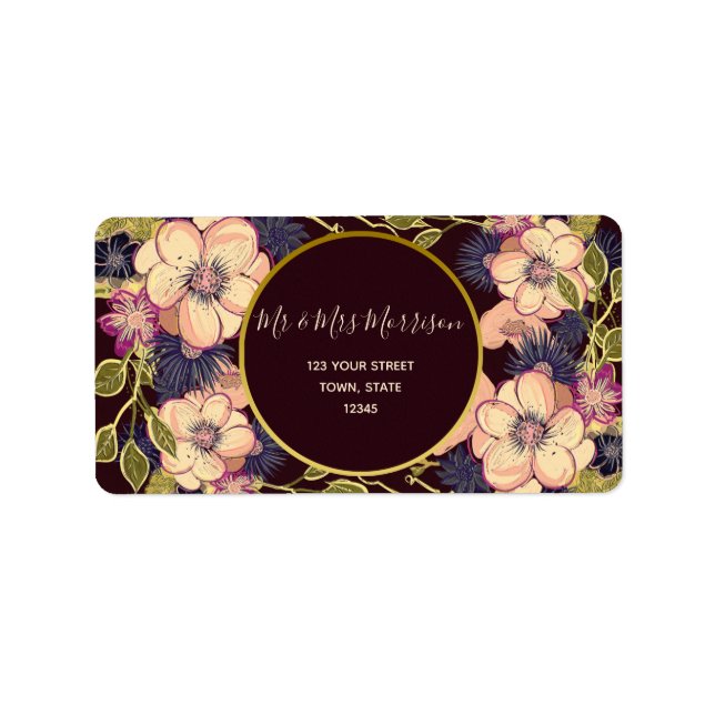 Floral Burgundy Rücksendeadresse Adressaufkleber (Vorne)
