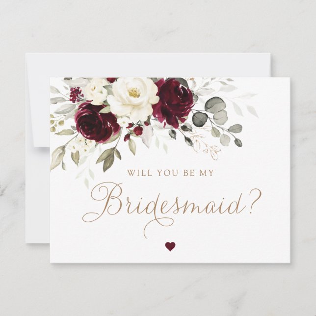 Floral Burgundy Serez-Vous Ma Carte D'Épouses (Devant)