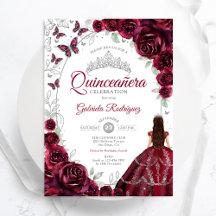 Floral Burgundy Silver Quinceanera