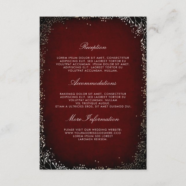 Floral Burgundy und Gold Wedding Information Guest Begleitkarte (Vorderseite)