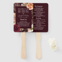 Floral Burgundy Wedding Program Hand Fan