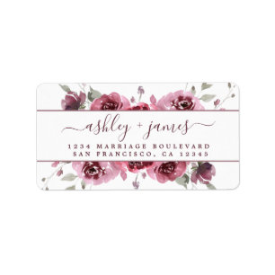 Floral Burgundy Wedding Rücksendeadresse Adressaufkleber