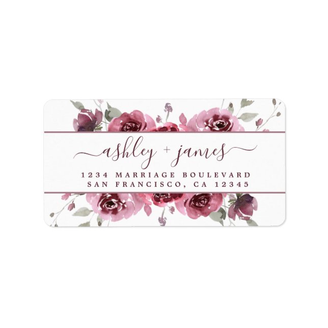 Floral Burgundy Wedding Rücksendeadresse Adressaufkleber (Vorne)