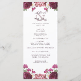 Floral Burgundy Wedding Zeremony Program Programm