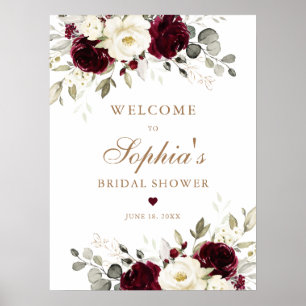 Floral Burgundy White Greenery Gold Brautparty Poster