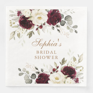 Floral Burgundy White Greenery Gold Brautparty Serviette