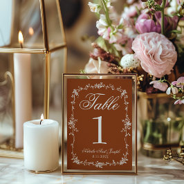 Floral Burnt Orange Old Money Wedding Table Number Einladung