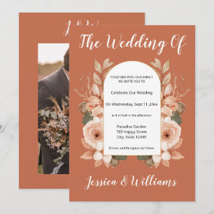 Floral Burnt Orange Terracotta Custom Foto Script Einladung