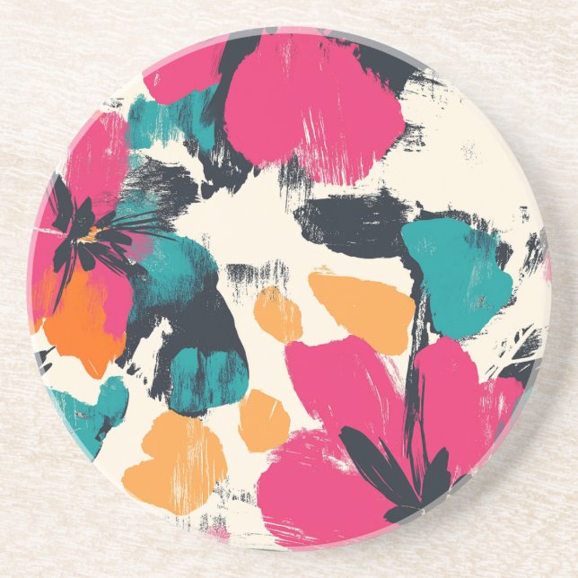 Floral Burst Bohemischer Round Sandstone Untersetz Getränkeuntersetzer (Vorne)
