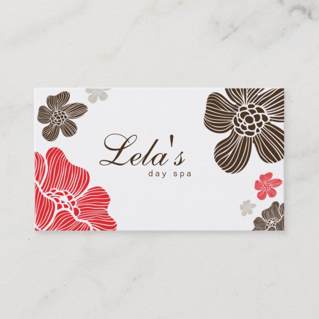 Floral Business Card Salon Wellness-Center Red Bro Visitenkarte (Vorderseite)