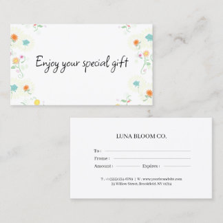 Floral Business Gift Certificate Card Visitenkarte