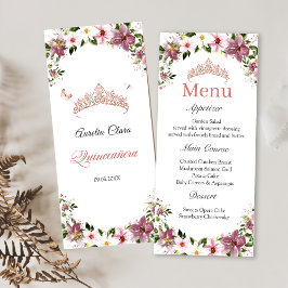 Floral Butterfisch Quinceañera Menü Menükarte