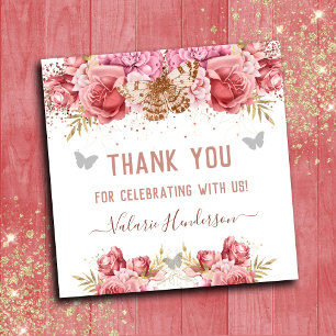 Floral Butterflies Pink Danke Baby Dusche Quadratischer Aufkleber