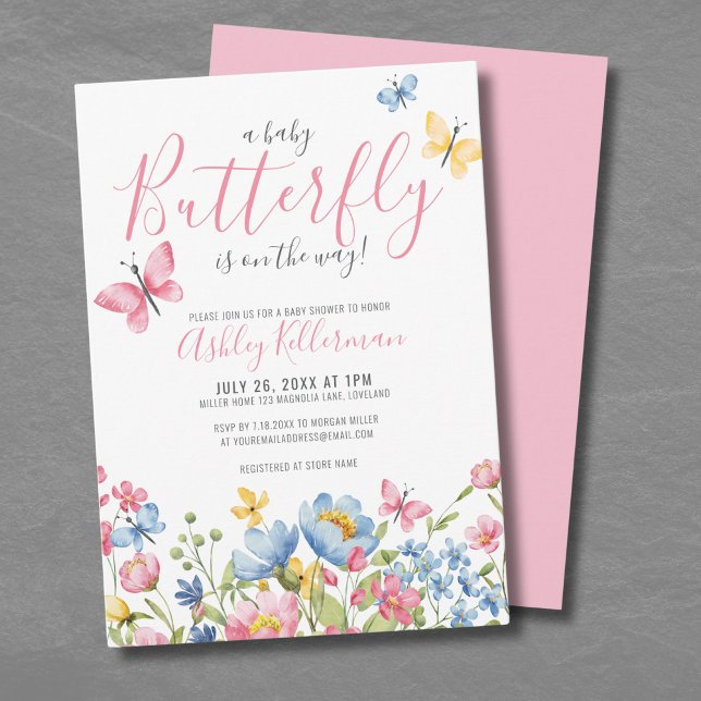 Floral Butterfly Baby Dusche Einladung (Floral Butterfly Baby Shower Invitation)
