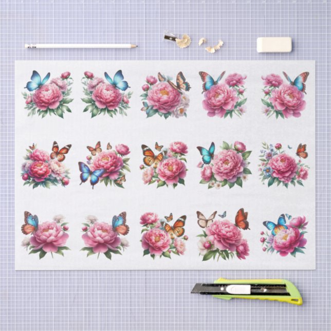 Floral Butterfly Clip-Art Illustration Decoupage Seidenpapier (Handwerk)
