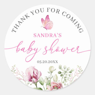 Floral Butterfly Danke Baby Dusche Runder Aufkleber