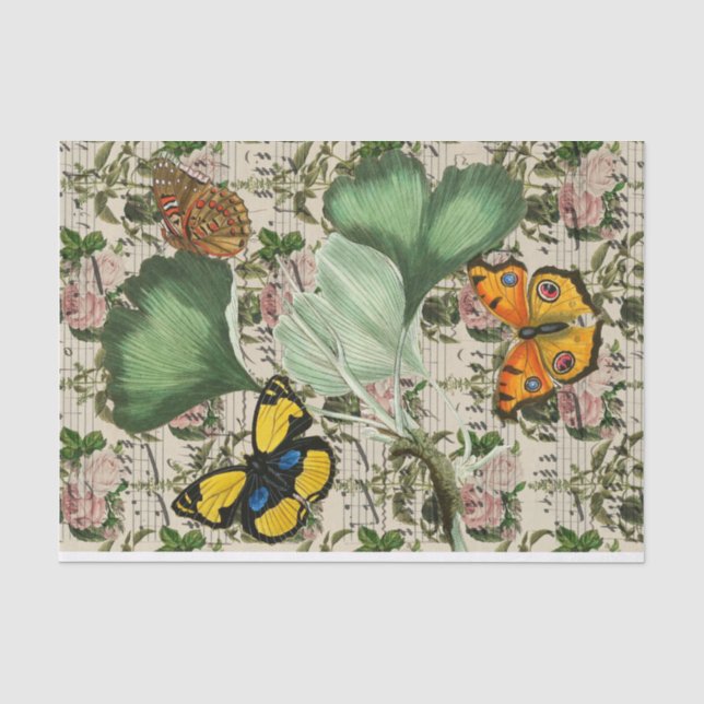 Floral Butterfly Ephemera Seidenpapier (Vorderseite)