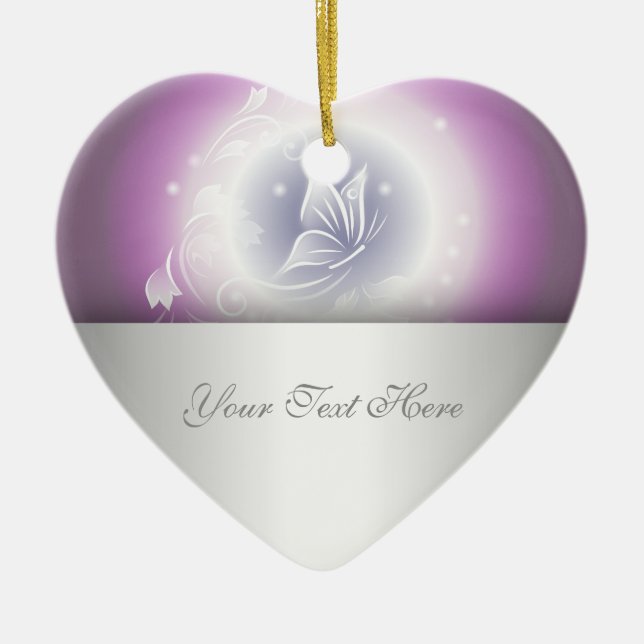 Floral Butterfly Fantasy Lila Keramik Ornament (Vorne)