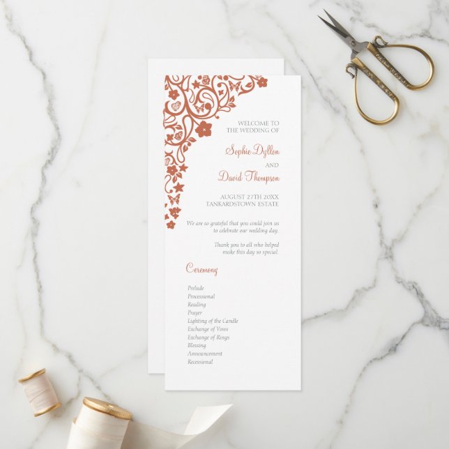 Floral Butterfly Garden Terracotta Boho Wedding Programm (Vorderseite/Rückseite Beispiel)