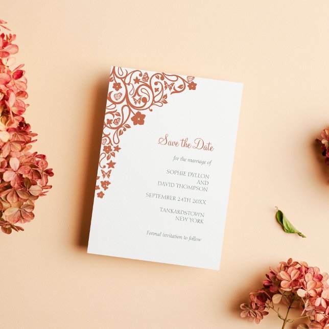 Floral Butterfly Garden Terracotta Boho Wedding Save The Date (Von Creator hochgeladen)