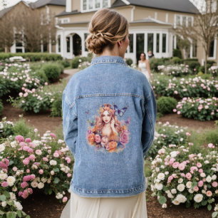 Floral Butterfly Girl Elegante Moderne Technik Jeansjacke