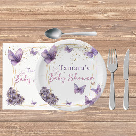 Floral Butterfly Lila Gold Baby Dusche Party Pappteller