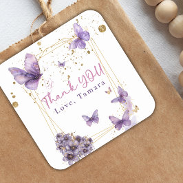 Floral Butterfly Lila Gold Baby Dusche Party Quadratischer Aufkleber