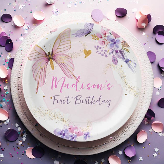 Floral Butterfly Pink Garden Girl Birthday Pappteller (Von Creator hochgeladen)